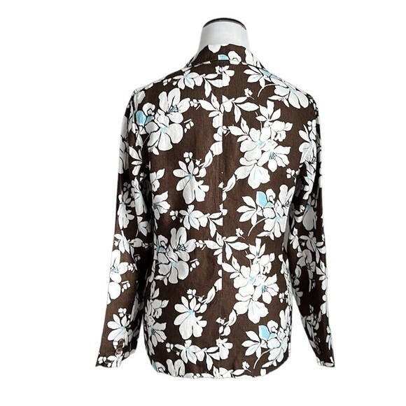 Land’s End 100% Linen Brown/White Floral Print Womens Blazer Classic Size 10 - Picture 2 of 15